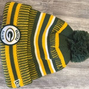 NFL Packers Kids Striped Pom Hat - Green, Yellow, White
